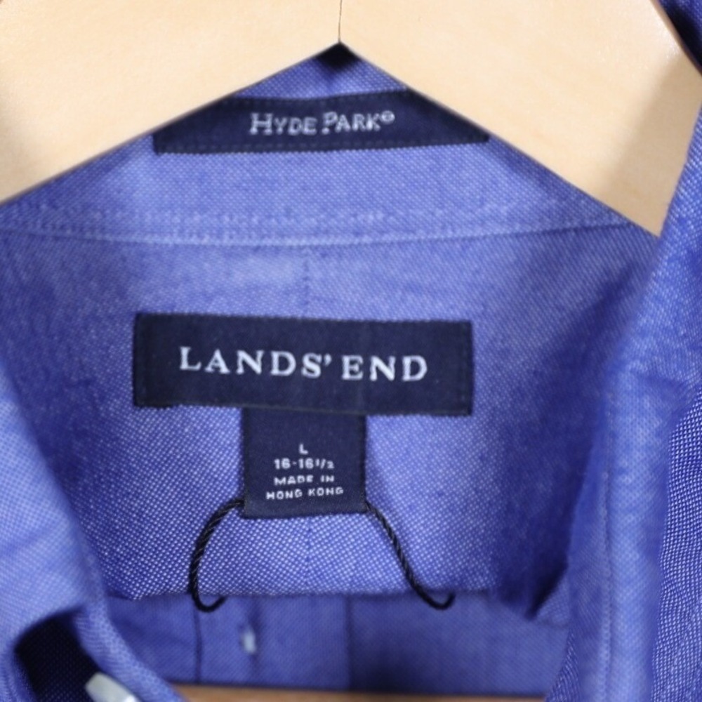 Lands End Hyde Park Mens Long Sleeve Button Down Shirt Blue Size L - Picture 7 of 8